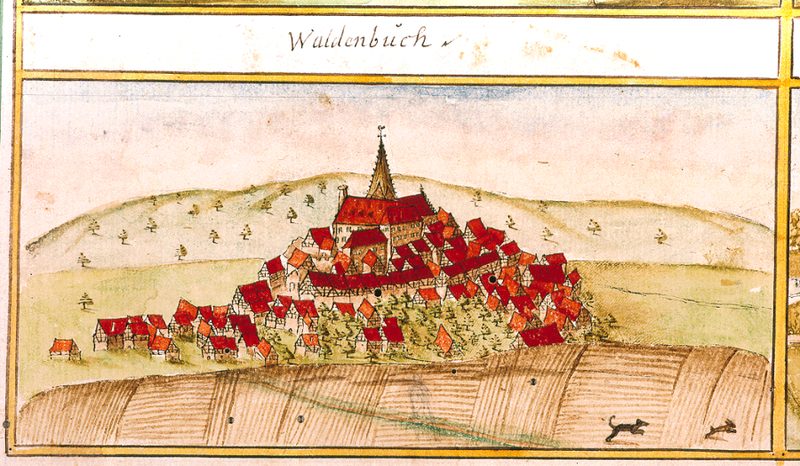 Ansicht von Waldenbuch aus den Forstlagerbüchern von Andreas Kieser, 1683