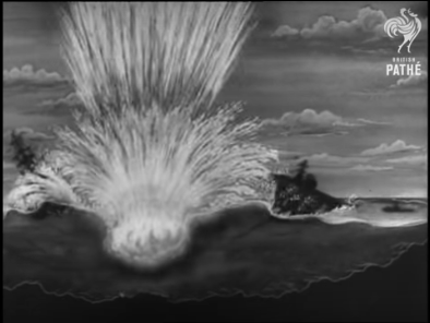 Standbild aus dem Filmbericht „Hiroshima Victims + Nuclear Holocaust Test Footage at Bikini“. Klicken, um das Video bei Youtube aufzurufen