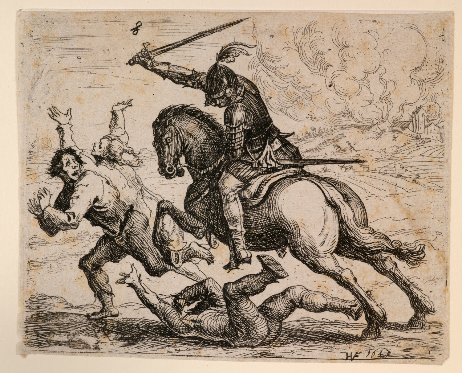Radierung v. Hans Ulrich Franck: Der geharnischte Reiter (1643).