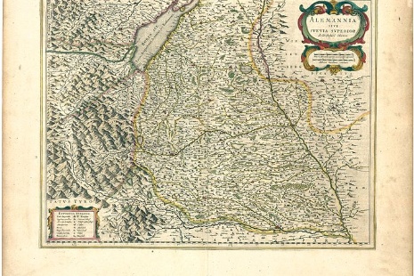 Karte von Oberschwaben "Alemannia sive Suevia Superior (Alemannien oder Oberschwaben)", abgedruckt um 1645 im Atlas Maior.