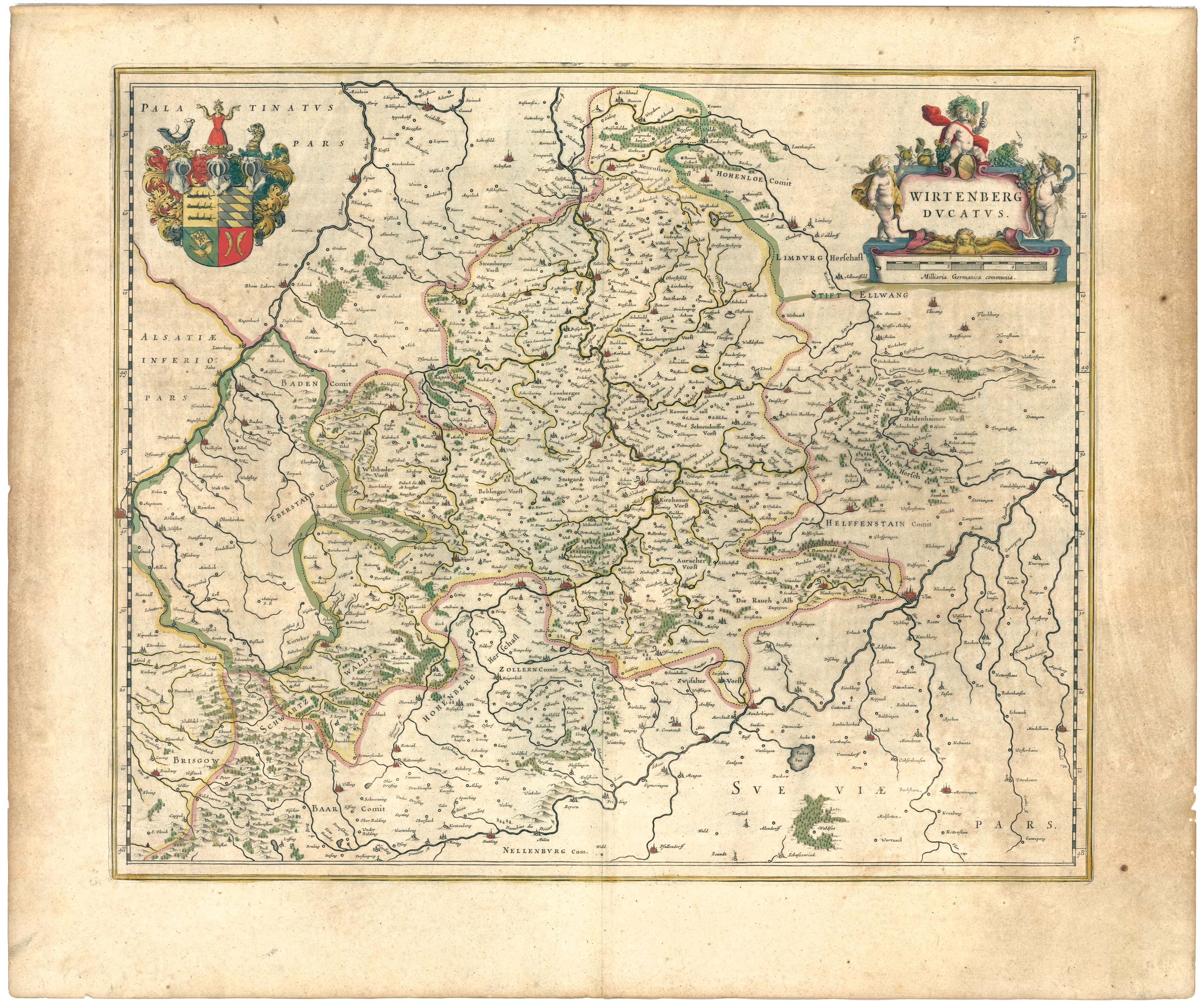 Abb. "Wirtenberg Ducatus" im Atlas Maior von W. und J. Blaeu, 1662-1665, mit Zona frigida, temperata und torrida