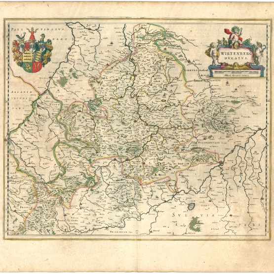 Abb. "Wirtenberg Ducatus" im Atlas Maior von W. und J. Blaeu, 1662-1665, mit Zona frigida, temperata und torrida