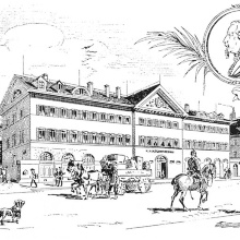 Polytechnische Schule Stuttgart. Stich v. H. Wieland um 1896 nach Zeichnung v. Nik. Fr. v. Thouret um 1860.