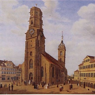 Ansicht der Stiftskirche Stuttgart, 1818.